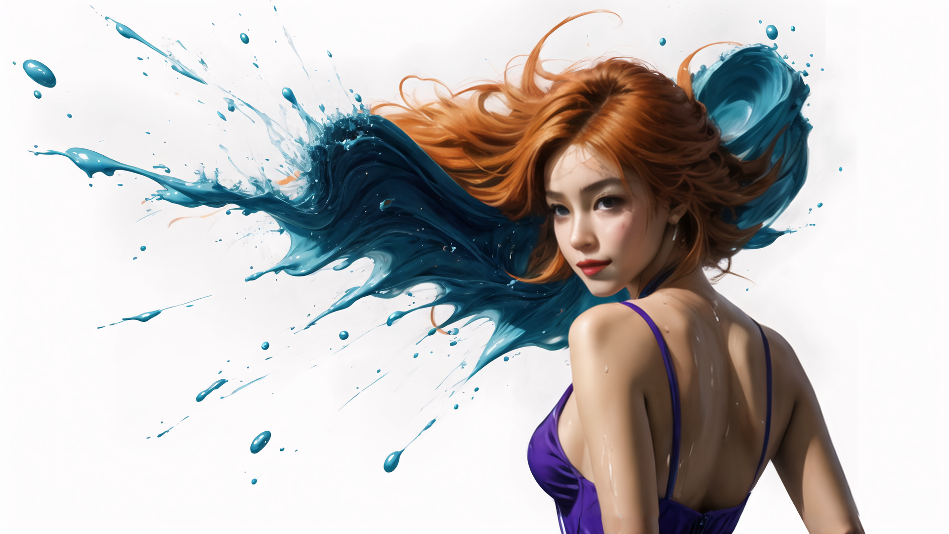 AI generated wallpaper featuring woman, water, sweat
