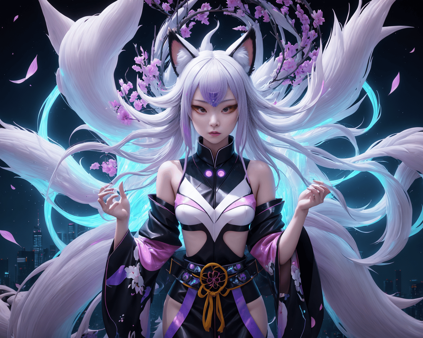AI generated wallpaper featuring fox, girl, anime