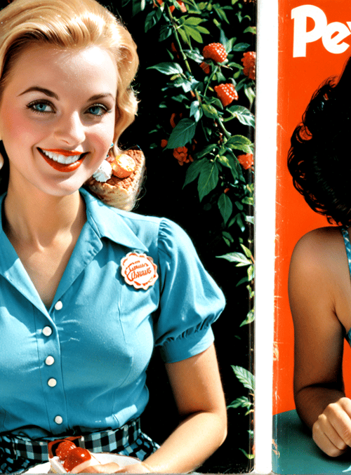 woman, cake, cherry, dress, magazine, plant, earring, baker, pie, button