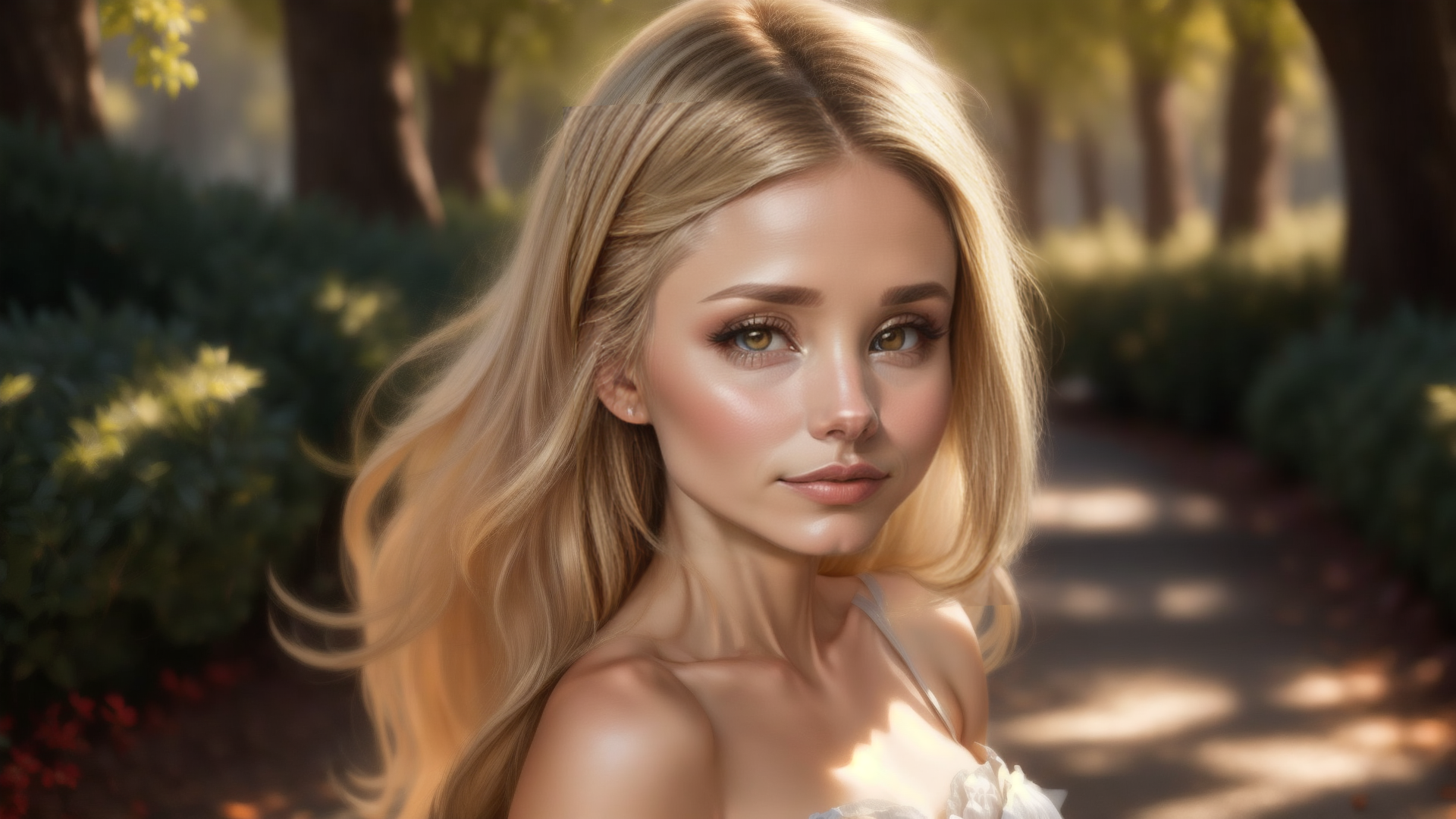 AI generated wallpaper featuring woman, blonde, flower