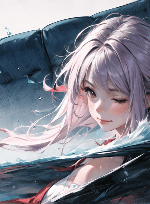 girl, water, sofa