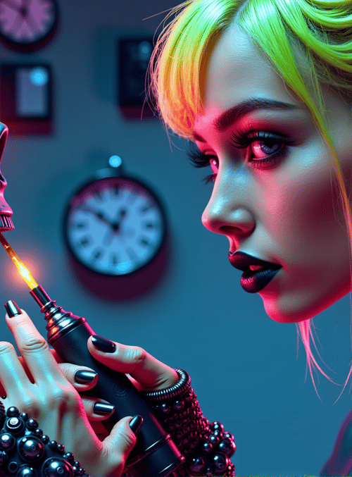 robot, woman, guitar