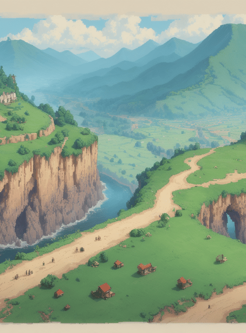 mountains, cliffs, village