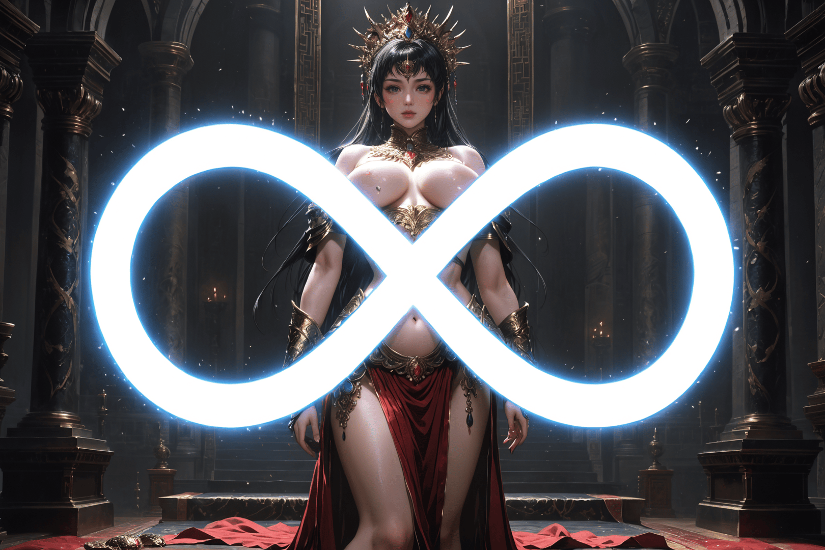 AI generated wallpaper featuring queen, infinity_symbol