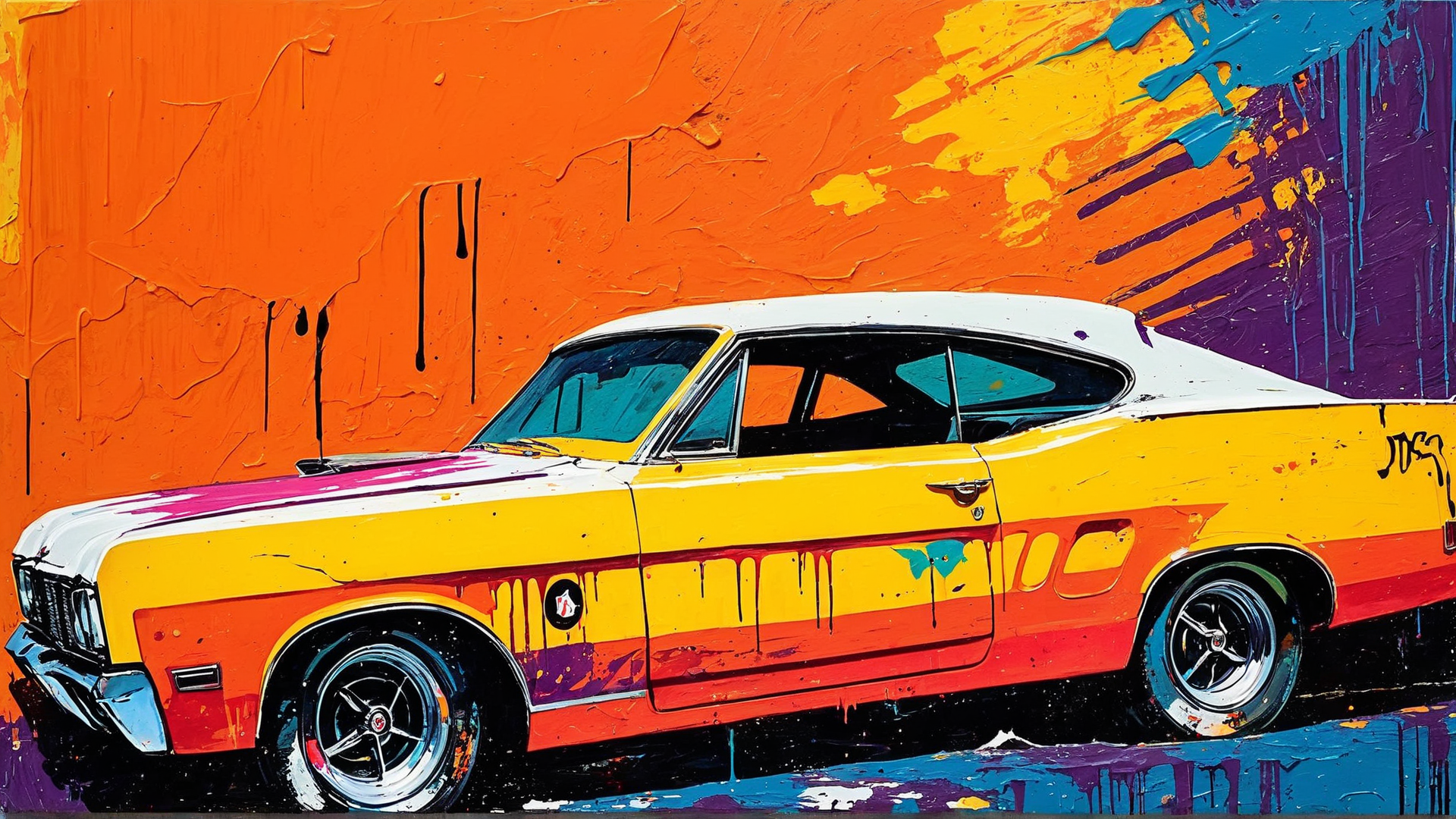 AI generated wallpaper featuring car, painting, wallpaper