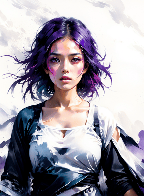 woman, purple hair, watercolor