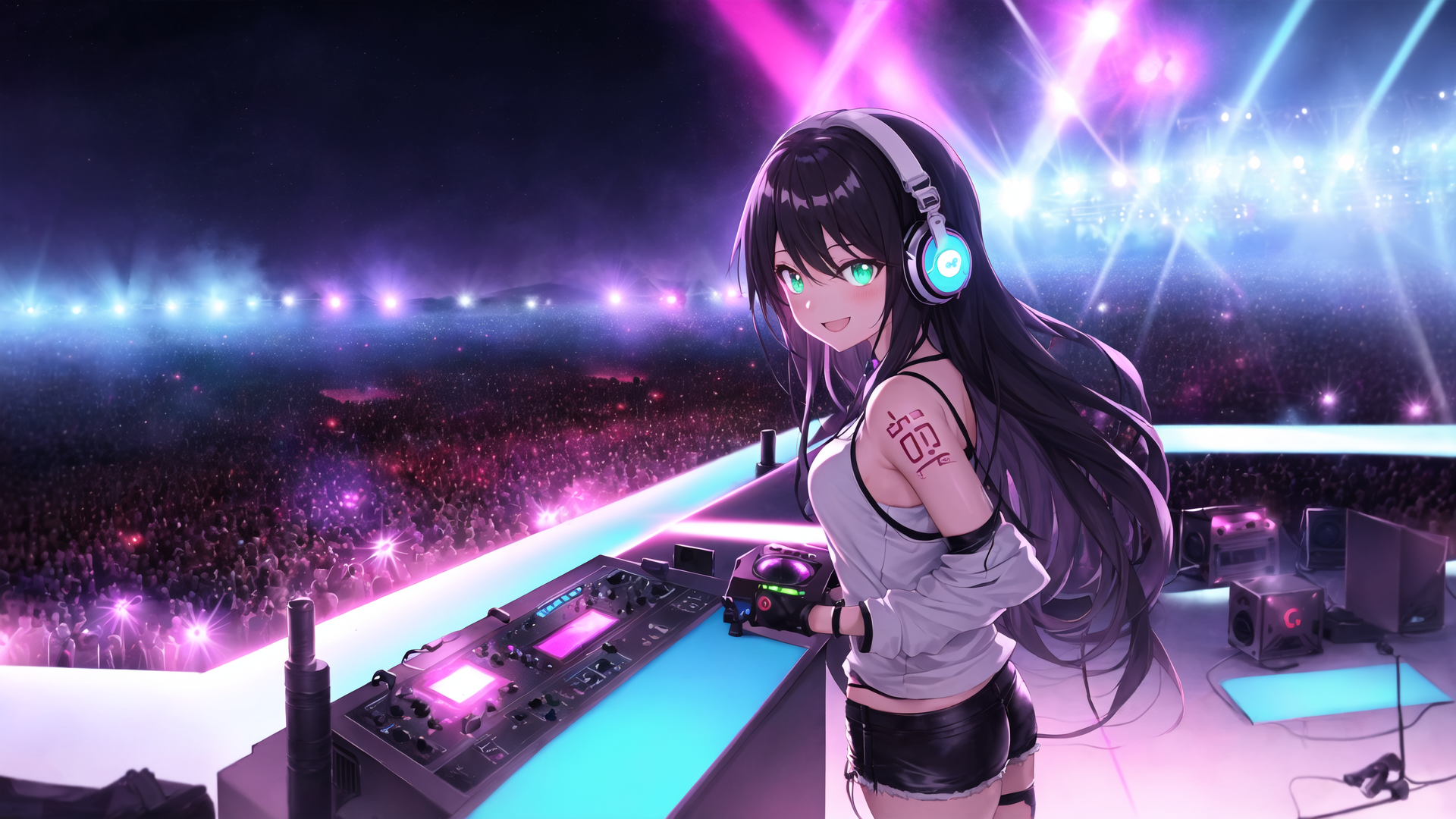 AI generated wallpaper featuring dj, girl, stage