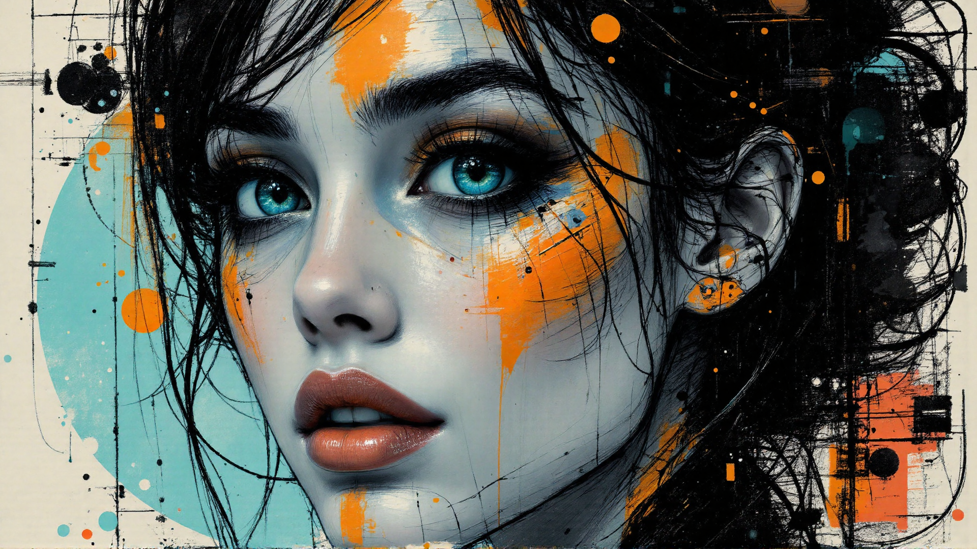 AI generated wallpaper featuring face, woman, hair, ear, eye