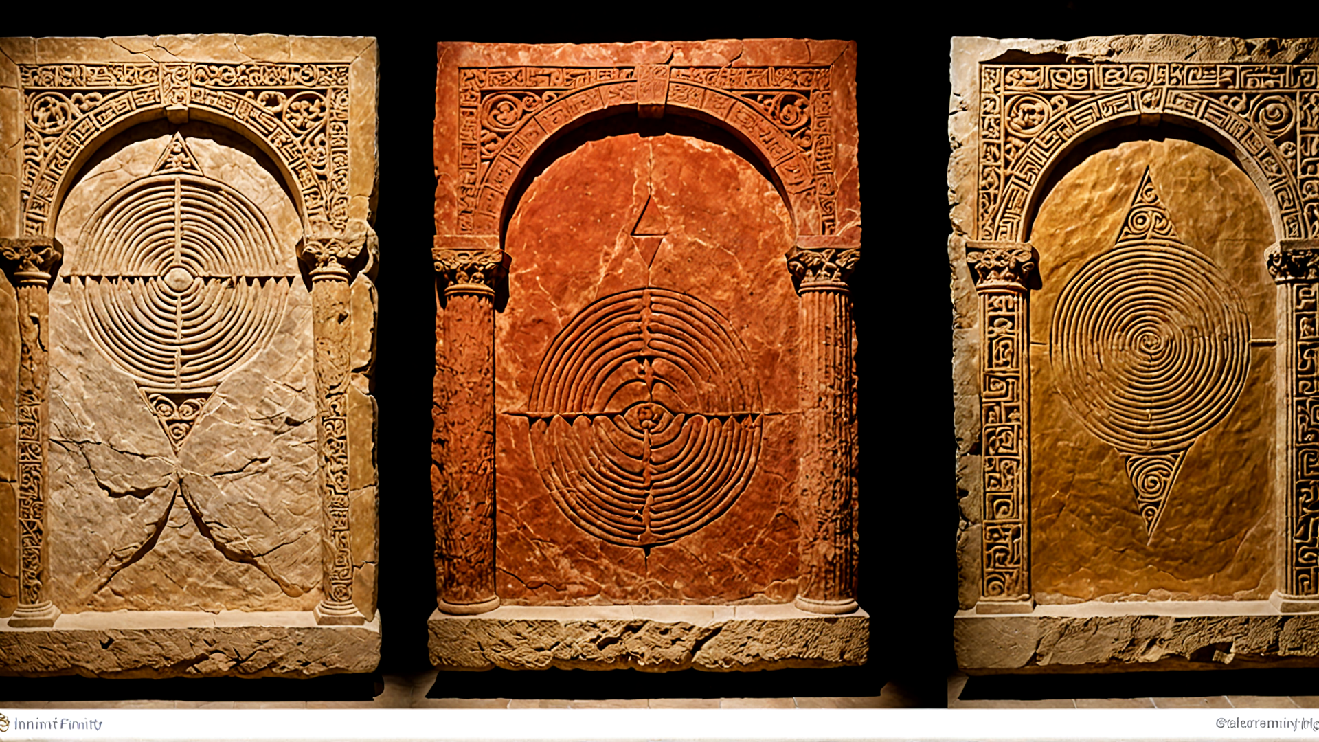 AI generated wallpaper featuring stone tablets, carvings, ancient symbols
