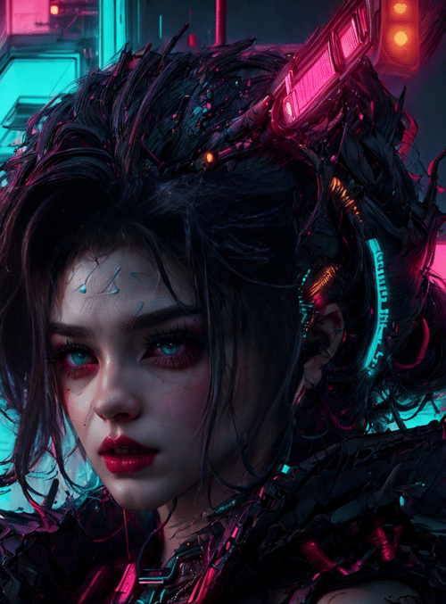 cyborg, woman, neon
