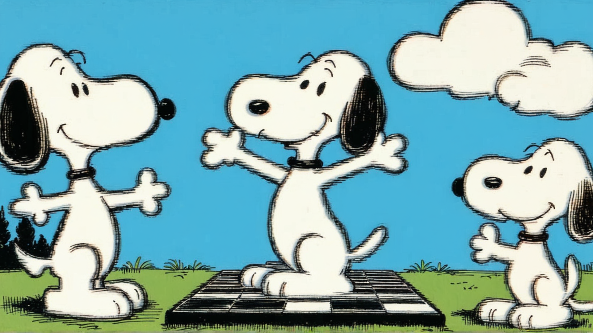 AI generated wallpaper featuring snoopy, dogs, chessboard