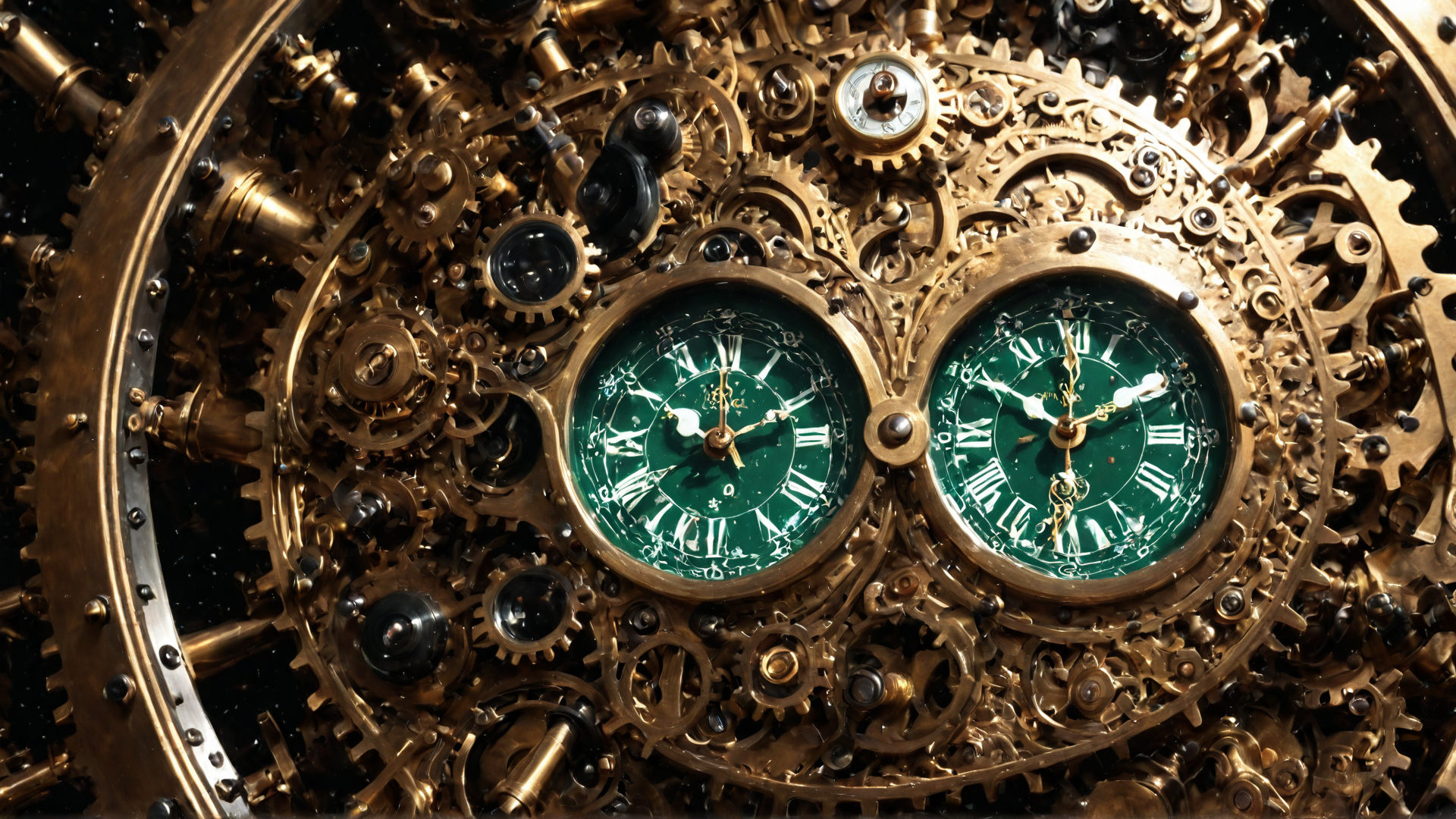 AI generated wallpaper featuring clock, gears, mechanism, dials, cogs