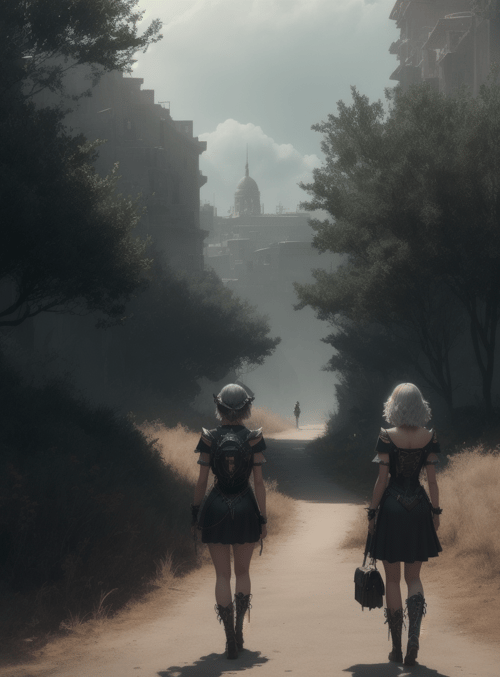 girls, path, city