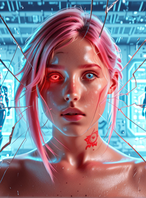 woman, cyborg, robot, spaceship, glass