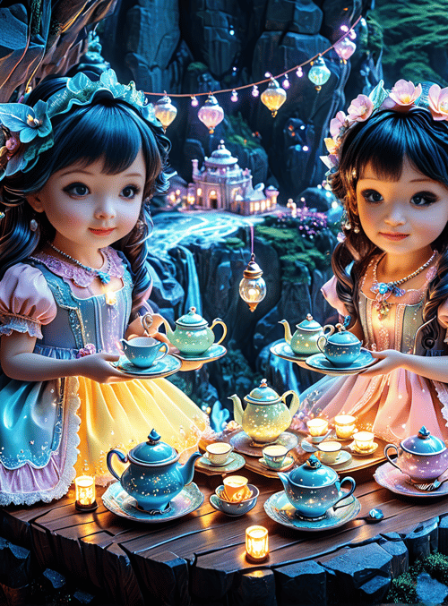 girls, tea set, fairyland