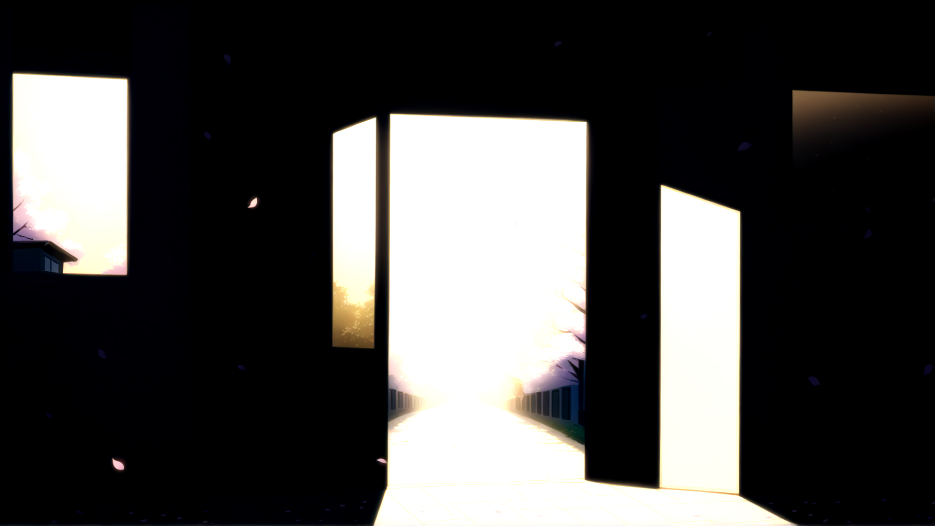 AI generated wallpaper featuring door, path, cherry blossoms
