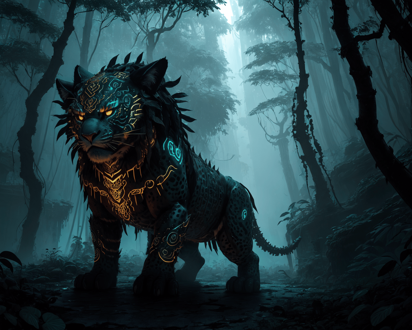 AI generated wallpaper featuring tiger, digital, creature