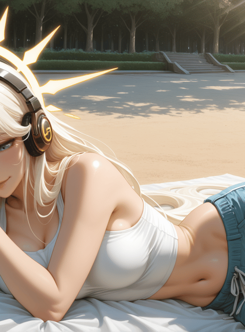 woman, headphones, crystal, sun, trees, blanket, shorts, top, hair, sunlight