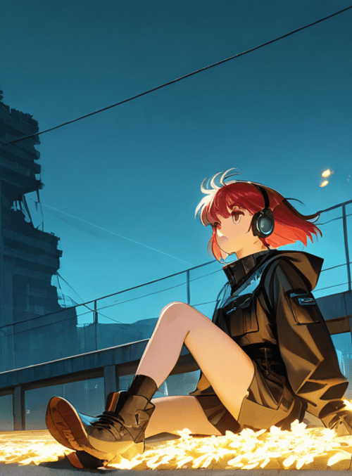 girl, headphones, city