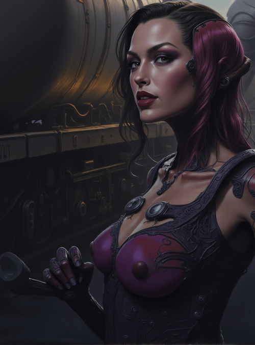 cyborg, woman, robot, train, futuristic