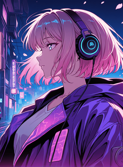 girl, headphones, city