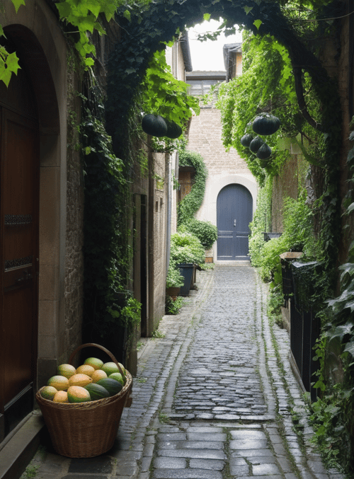 alley, fruit, vine