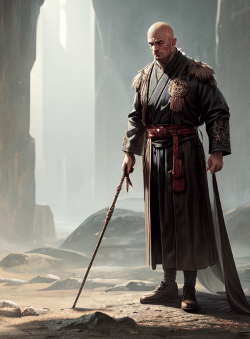 monk, spear, cave