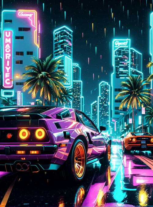car, city, neon