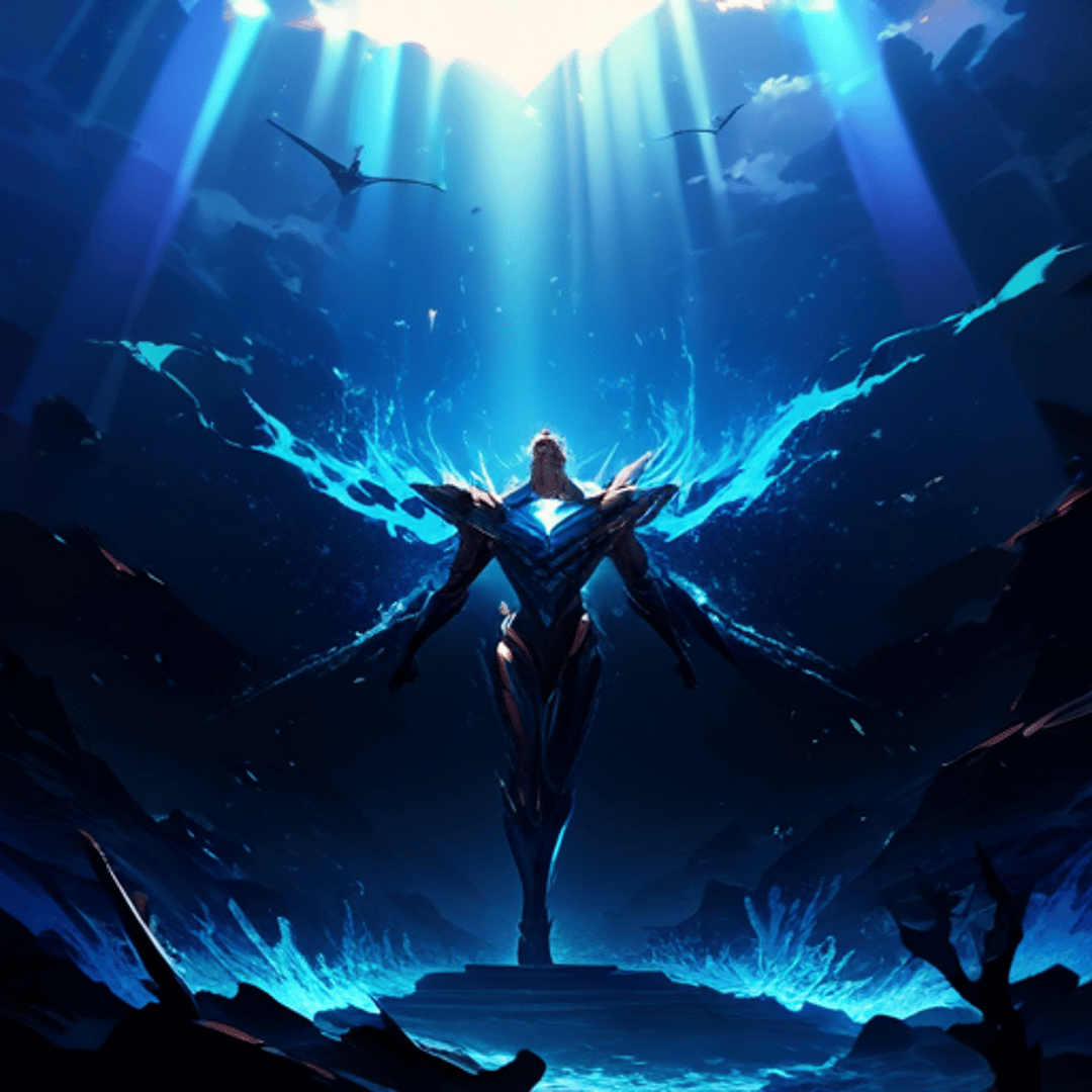 AI generated wallpaper featuring robot, angel, wing