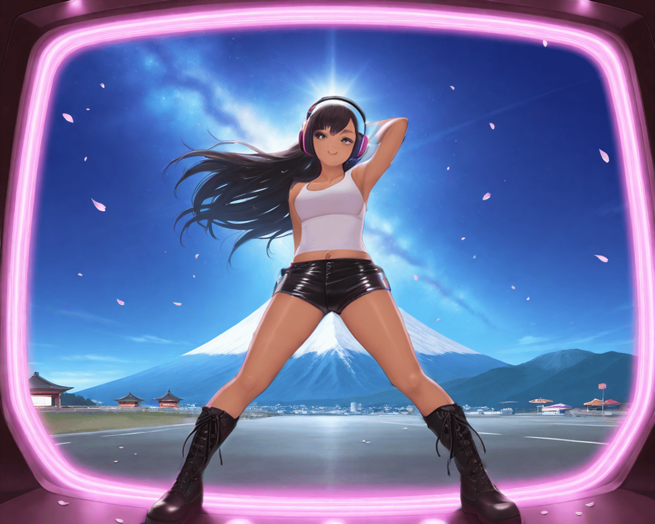 AI generated wallpaper featuring girl, anime, mountain