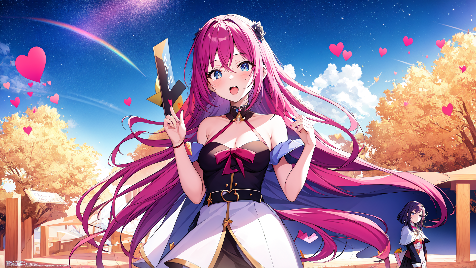 AI generated wallpaper featuring anime girl, heart, sword