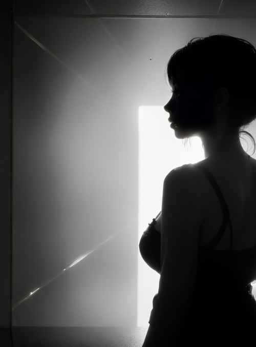 silhouette, woman, bathroom
