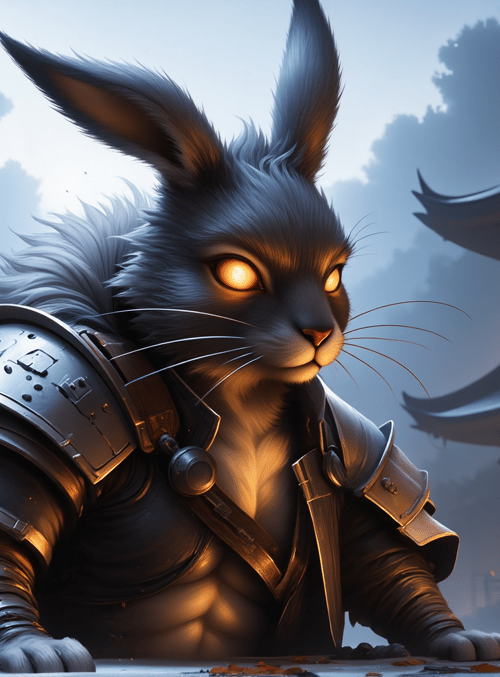 rabbit, armor, ancient building, ruins, warrior