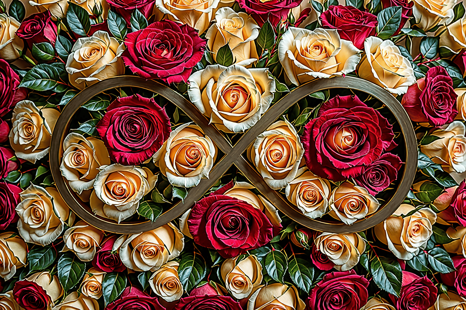 AI generated wallpaper featuring roses, infinity symbol