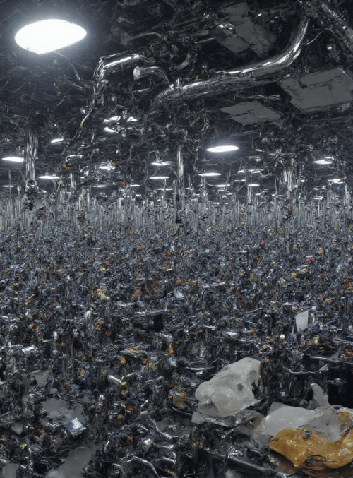 machinery, cables, robots, wires, computers, servers, hologram, display, pipes, lighting
