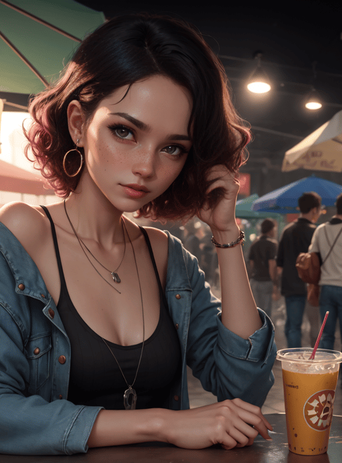 woman, market, drink
