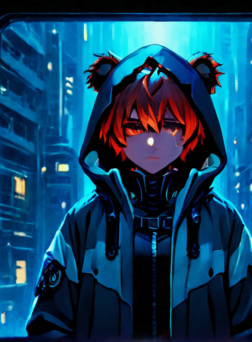 anime character, cyberpunk, bear ears