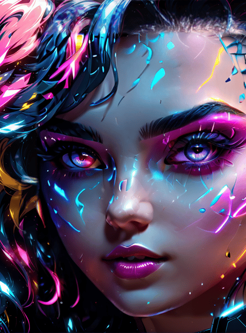 cyborg, woman, neon