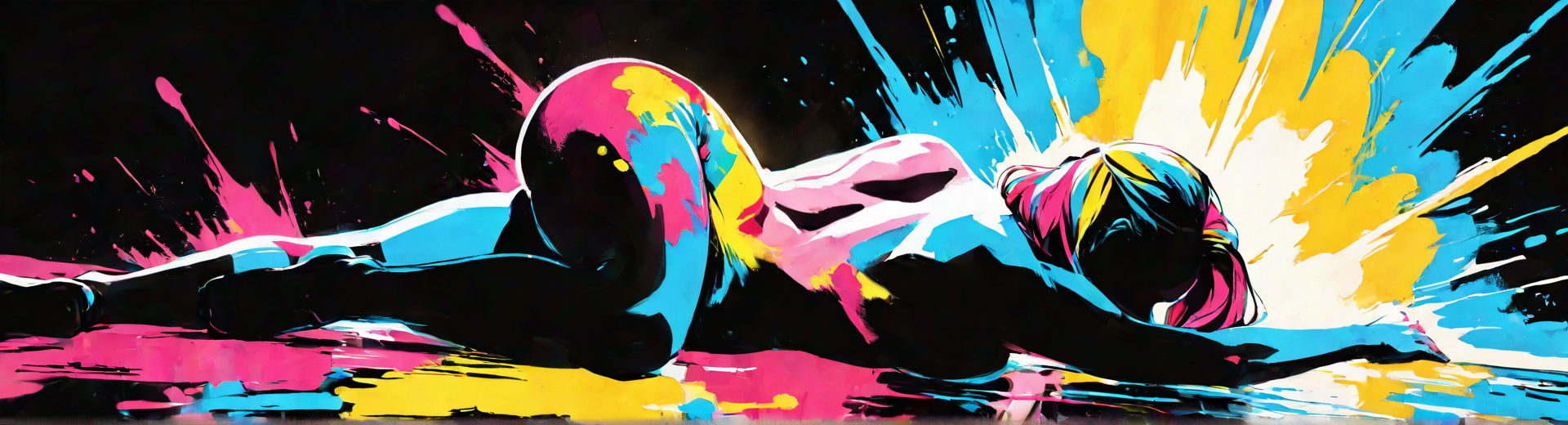AI generated wallpaper featuring woman, paint, splash, silhouette, figure, art