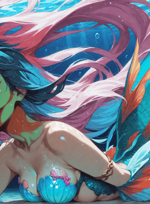 mermaid, fish, coral, seashell, water
