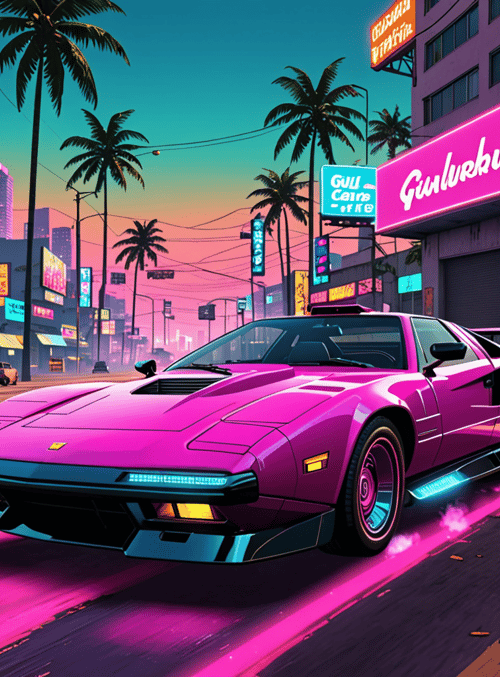 car, city, neon