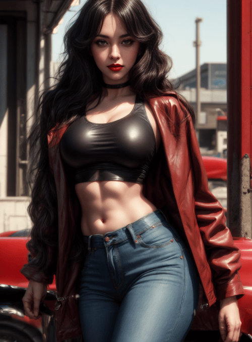 woman, leather, jeans
