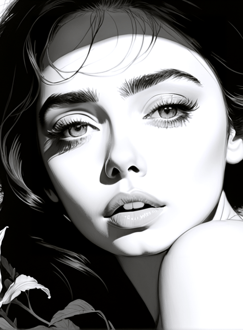 woman, lily, leaves, hair