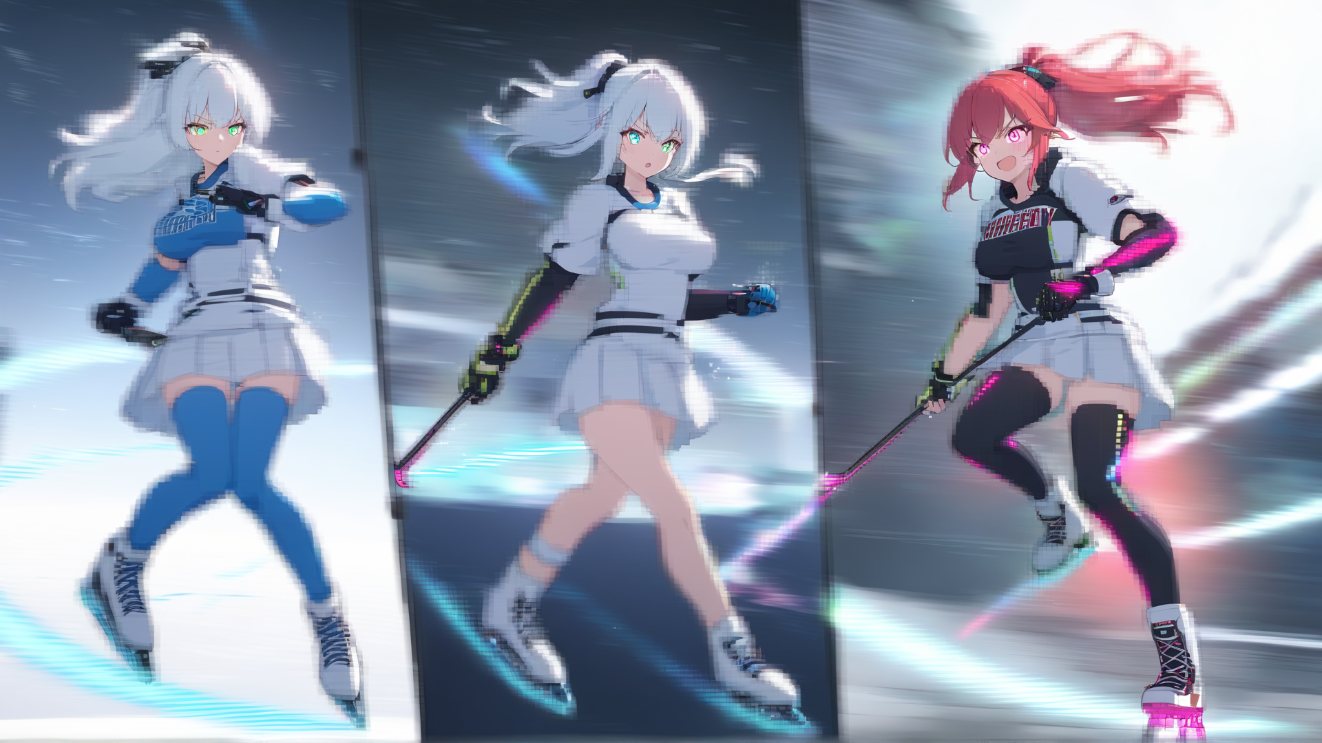 AI generated wallpaper featuring anime characters, skaters, girls, ice skaters