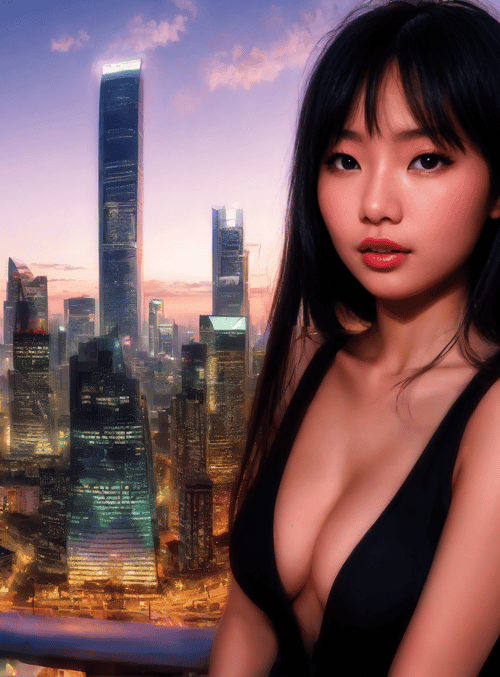 woman, cityscape, sunset