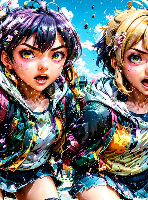 girls, cherry blossoms, street