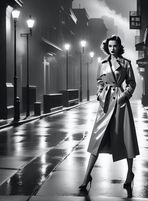 woman, trench coat, street