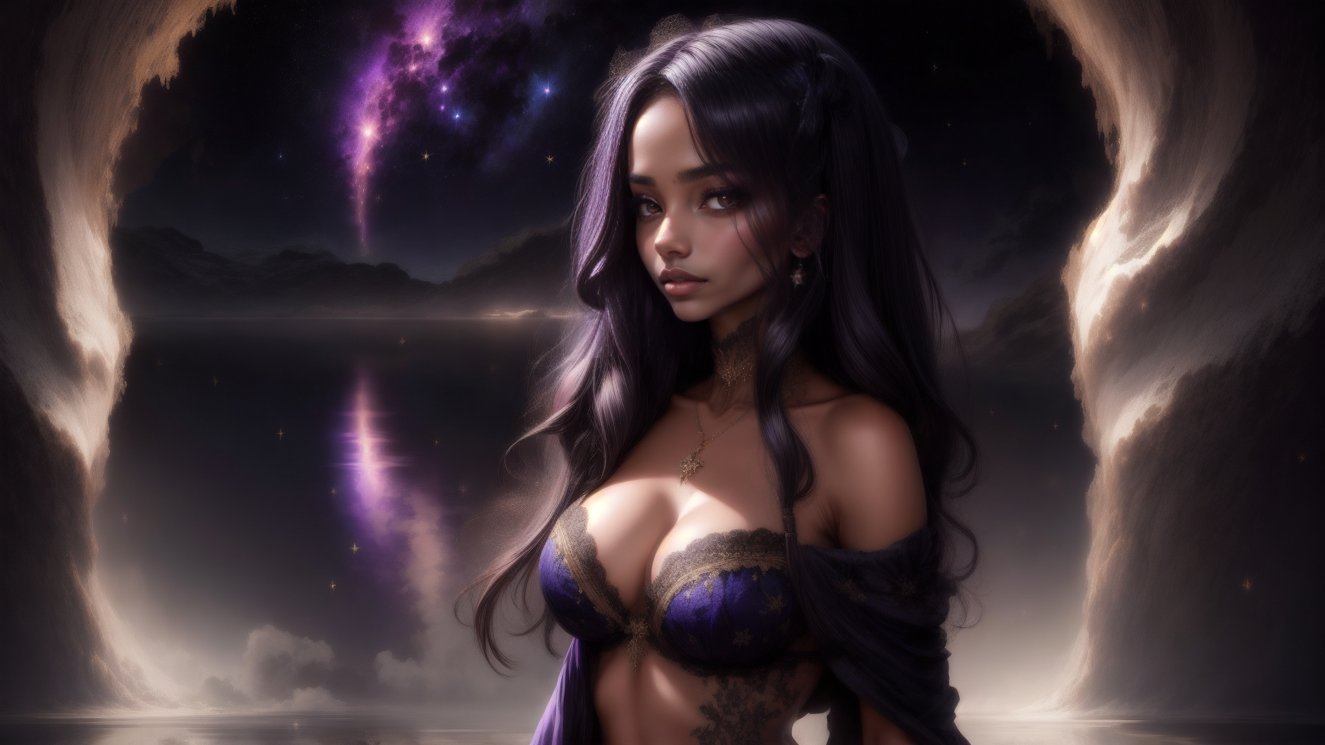 AI generated wallpaper featuring woman, galaxy, cosmos