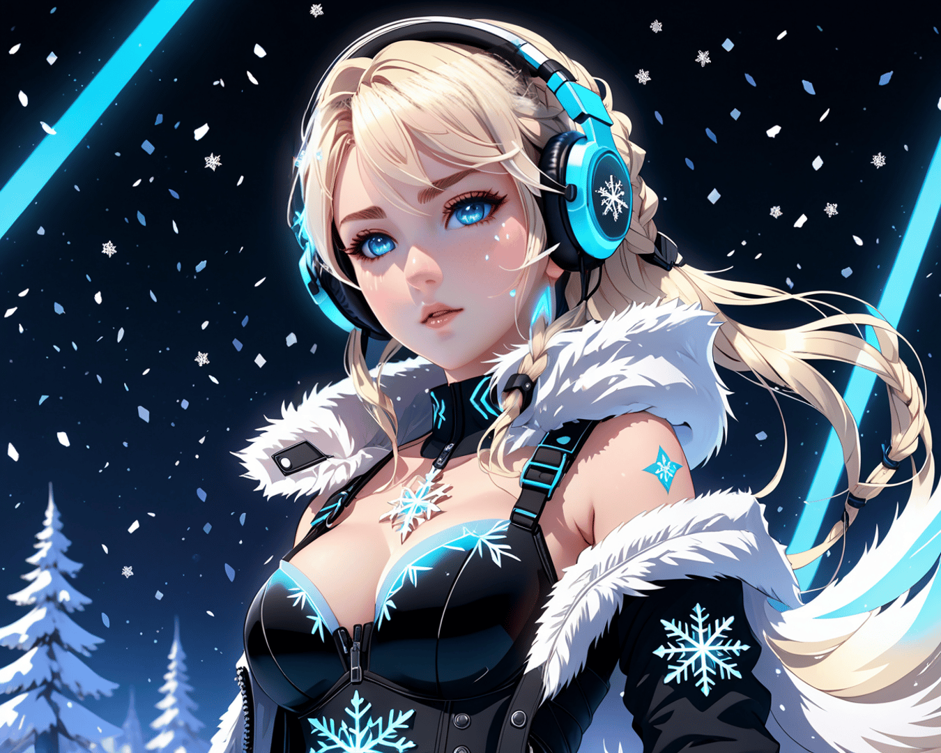 AI generated wallpaper featuring blonde, girl, snow