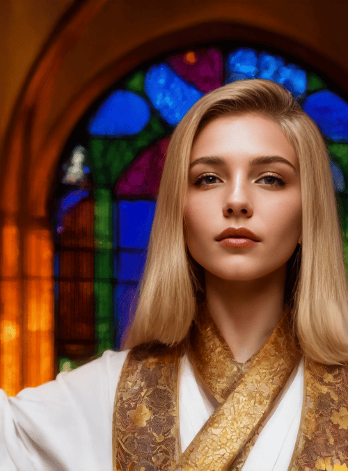 woman, church, stained glass